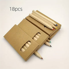 18 Mini Colored Pencils Box 6 Colors Lime Yellow Brown Sky Purple