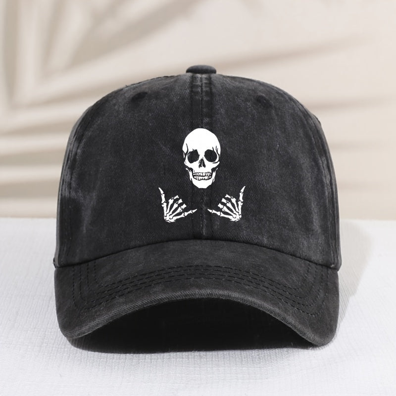 Kids Sunshade Distressed Baseball Cap With Skull Print