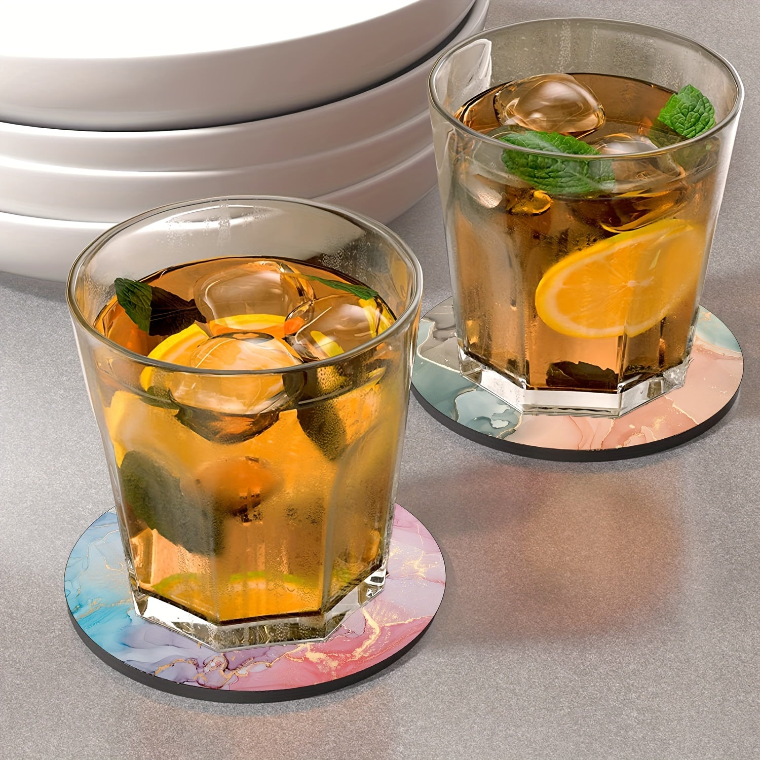 Colorful Marble Coasters Set of 6 Non-Slip Rubber Coasters
