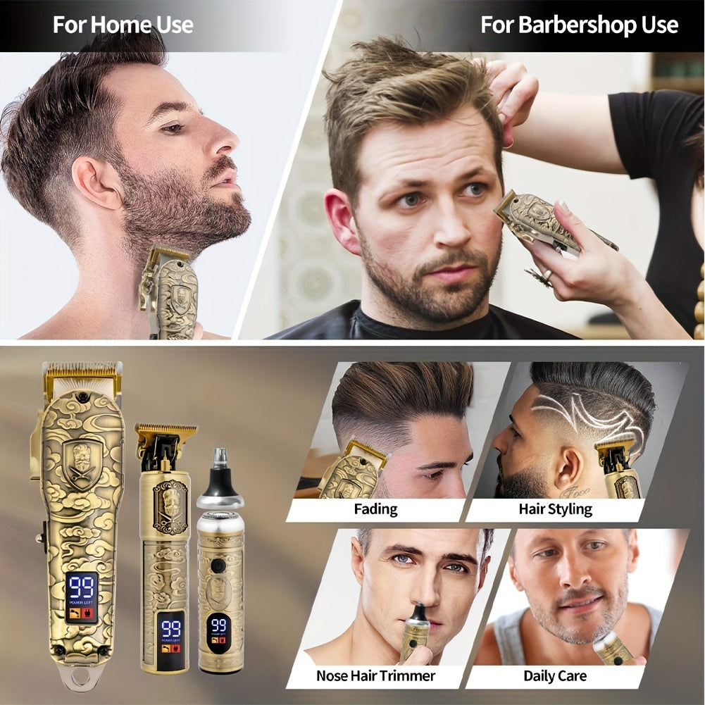 3-Piece Hair Clipper Razor Fader Retro Sculpting Digital Hair Clipper