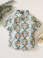 Western Cow Head Print Button Down Shirt Baby Boys Tee Top