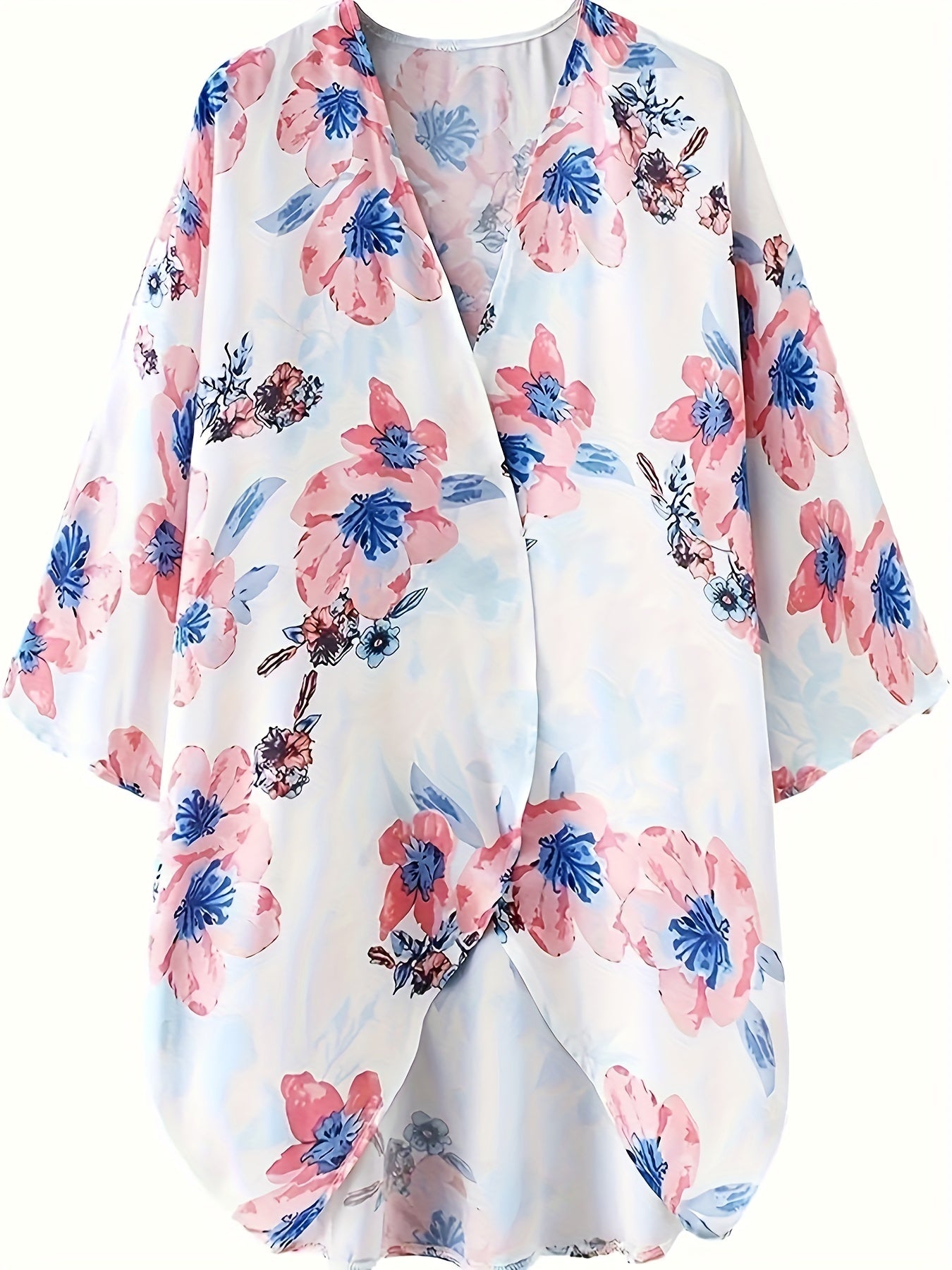 Women's Plus Floral Print Long Sleeve Loose Cardigan Top
