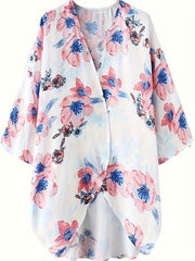 Women's Plus Floral Print Long Sleeve Loose Cardigan Top