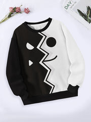 Splicing Face Pattern Crew Neck Sweatshirt for Girls Boys