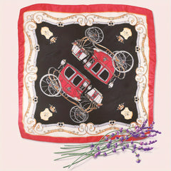 Vintage Carriage Print Bandana Shawl Satin Scarf Neckerchief Head Wrap