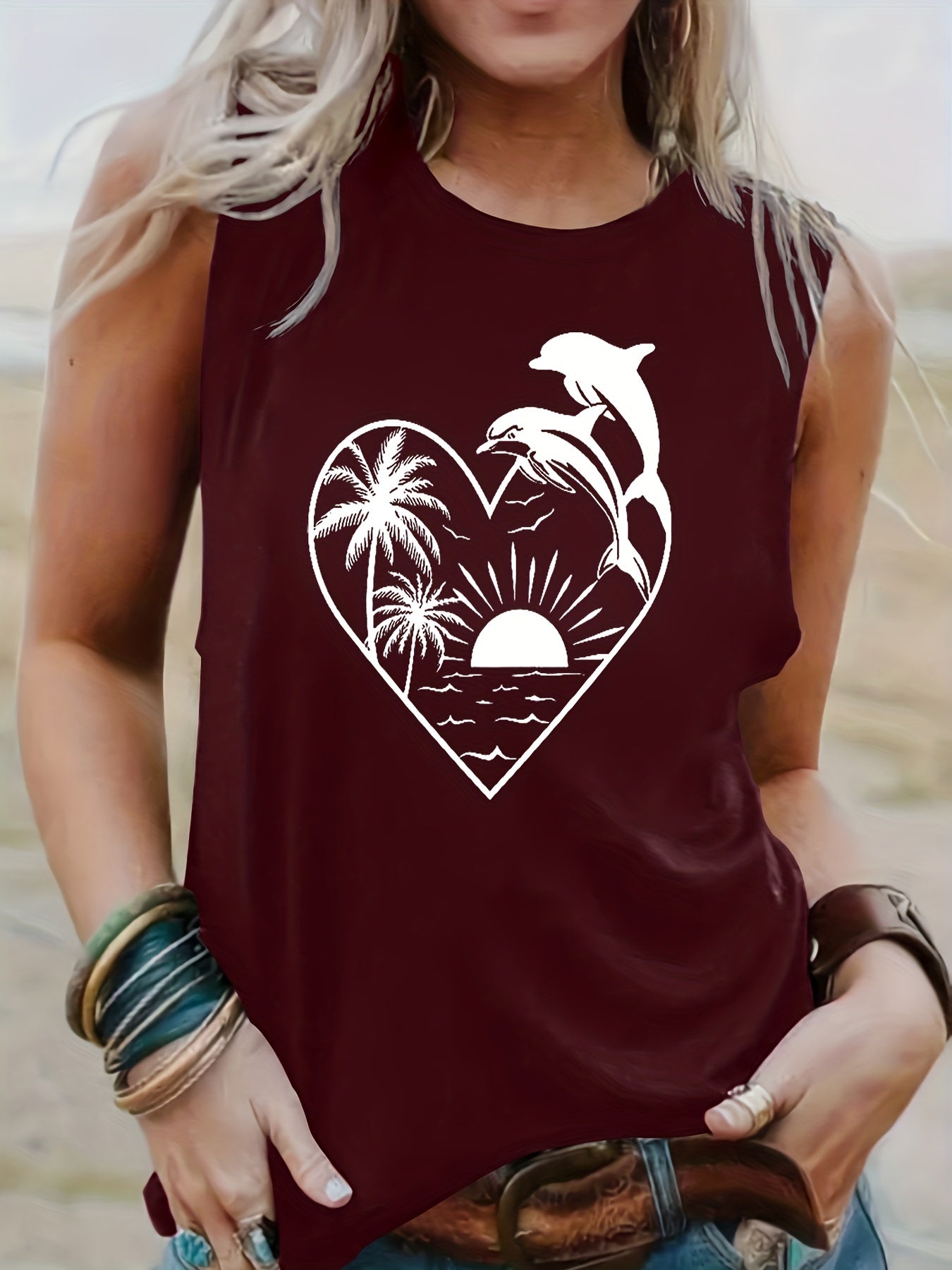 Dolphin Print Tank Top Sleeveless Summer Top