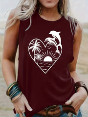 Dolphin Print Tank Top Sleeveless Summer Top