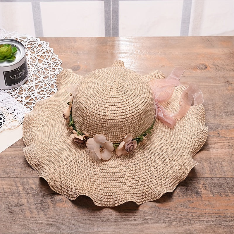 Wide Brim Sun Hat Easter Garland Decor Floppy Straw Hat