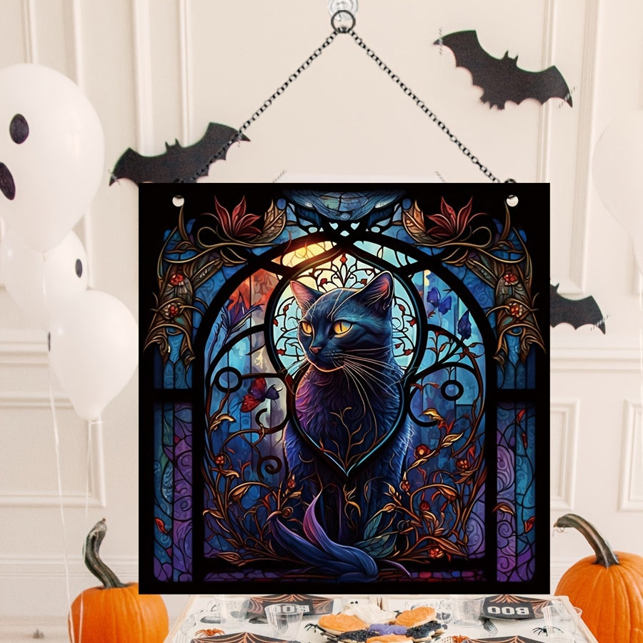 Halloween Acrylic Cat Window Hanging - Holiday Decor