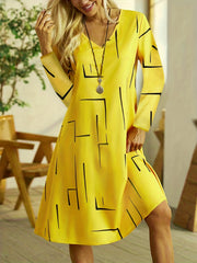 Women's Plus Stripe Print Long Sleeve V Neck Dress