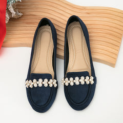 Pearl Decor Flat Loafers Lightweight Shoes Women's Footwear