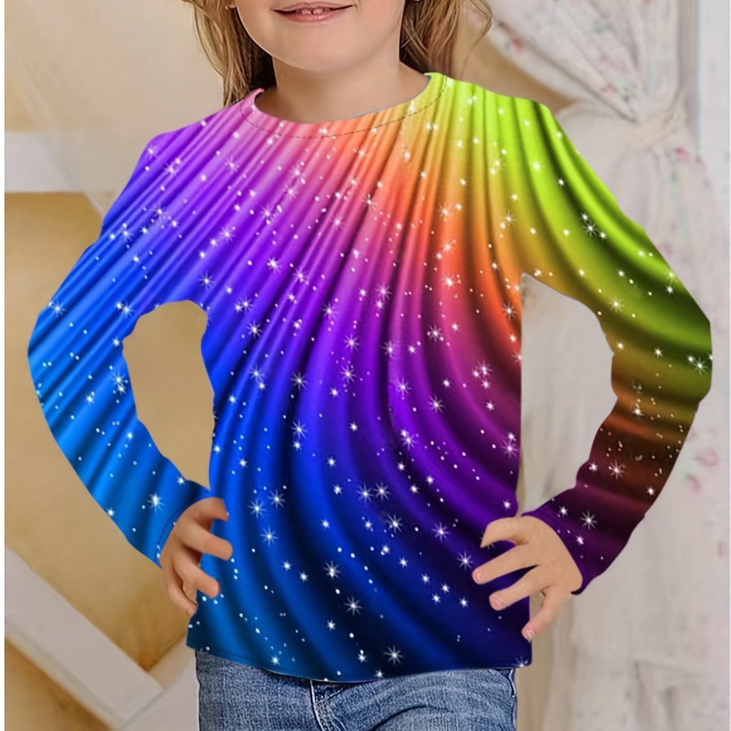 3D Rainbow Graphic T shirt For Girls Fall Winter