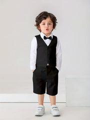 Baby Toddler Gentleman Suits Dress Shirt with Bow and Vest and Shorts