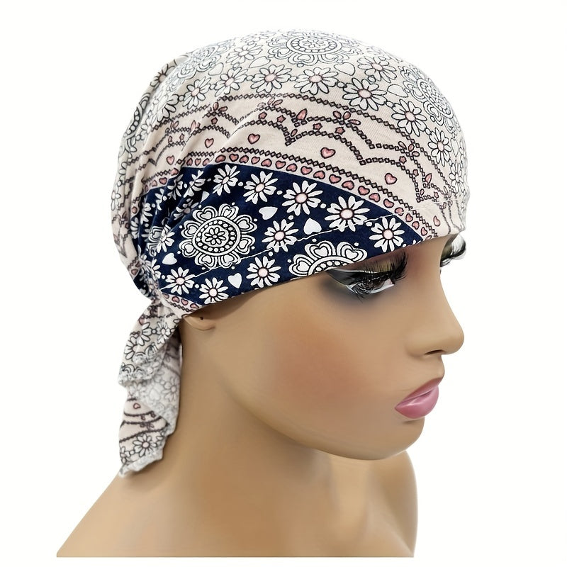 Boho Floral Print Turban Cap Pre tied Bandana Headwrap