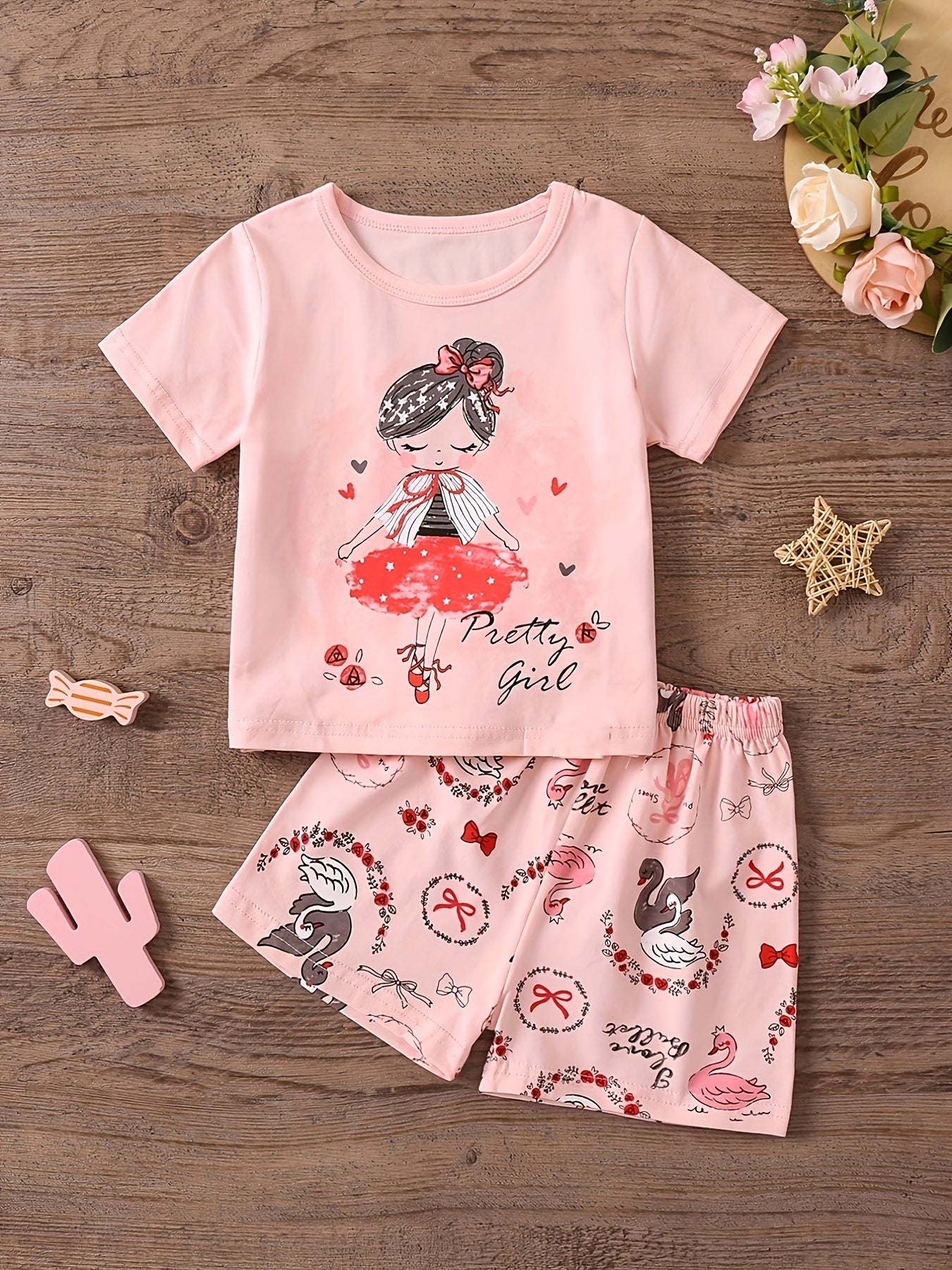 Girls Portrait Print Pajama Set Kids Clothes
