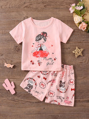 Girls Portrait Print Pajama Set Kids Clothes