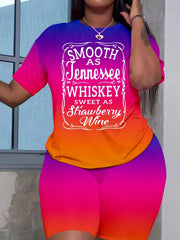 Women's Ombre & Graphic Print Tee & Shorts Set