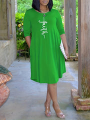 Casual Dress Women's Plus Letter Print Long Sleeve Round Neck Dress