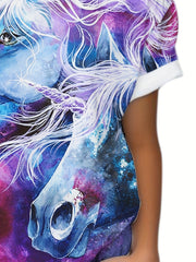 Kids Horse Graphic Short Sleeve T-shirt for Summer Sports