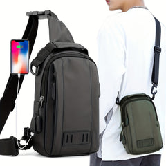 Men's Multifunctional Chest Bag USB Charging Waterproof Travel Shoulder Bag