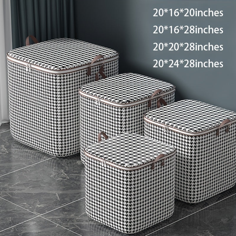 Large Capacity Storage Bag Houndstooth Patten Zipper Organizer