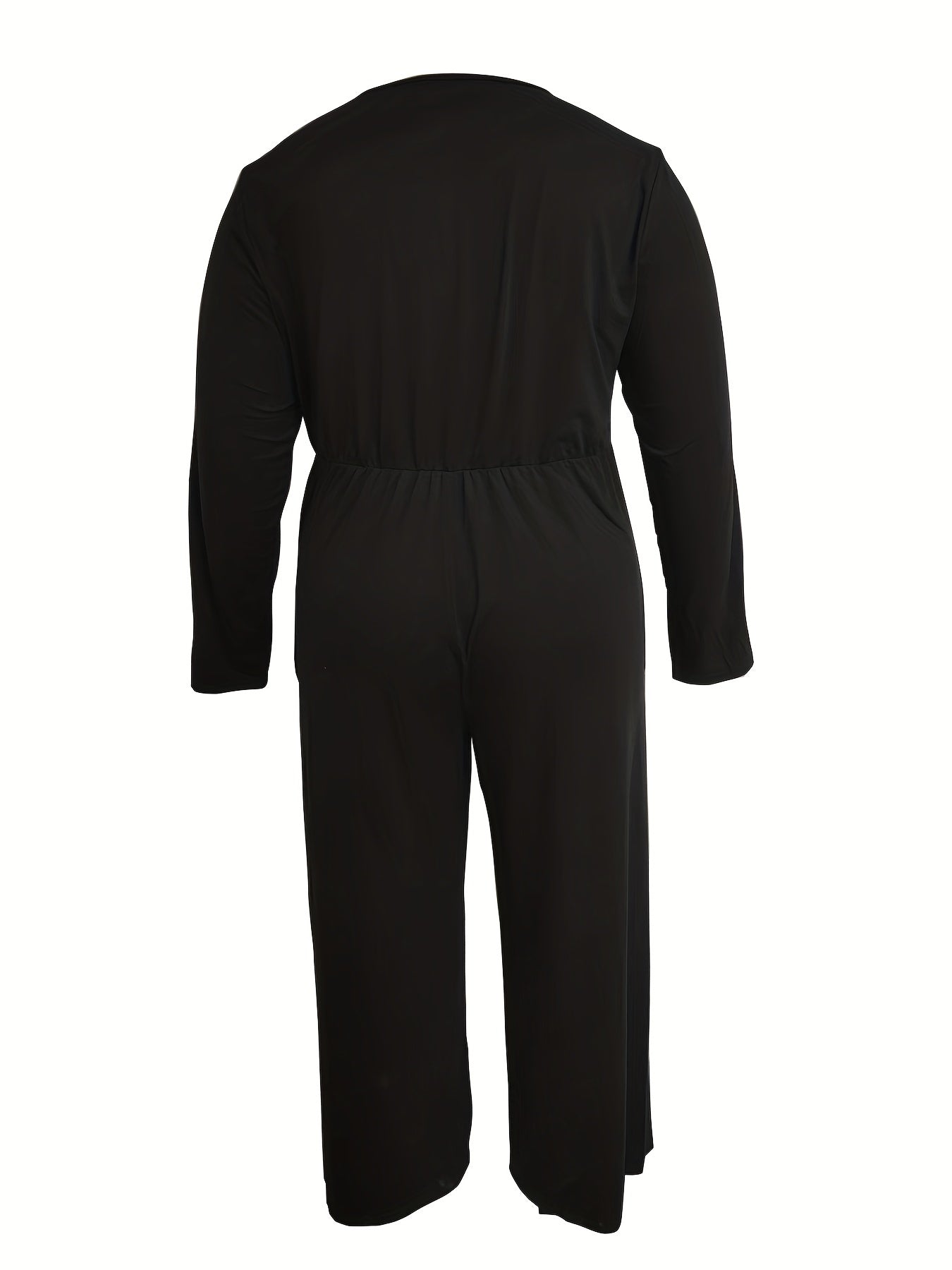 Button Up Long Sleeve Round Neck Wide Leg Jumpsuit