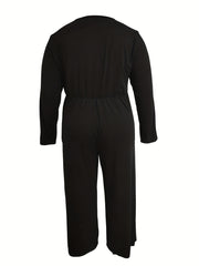 Button Up Long Sleeve Round Neck Wide Leg Jumpsuit