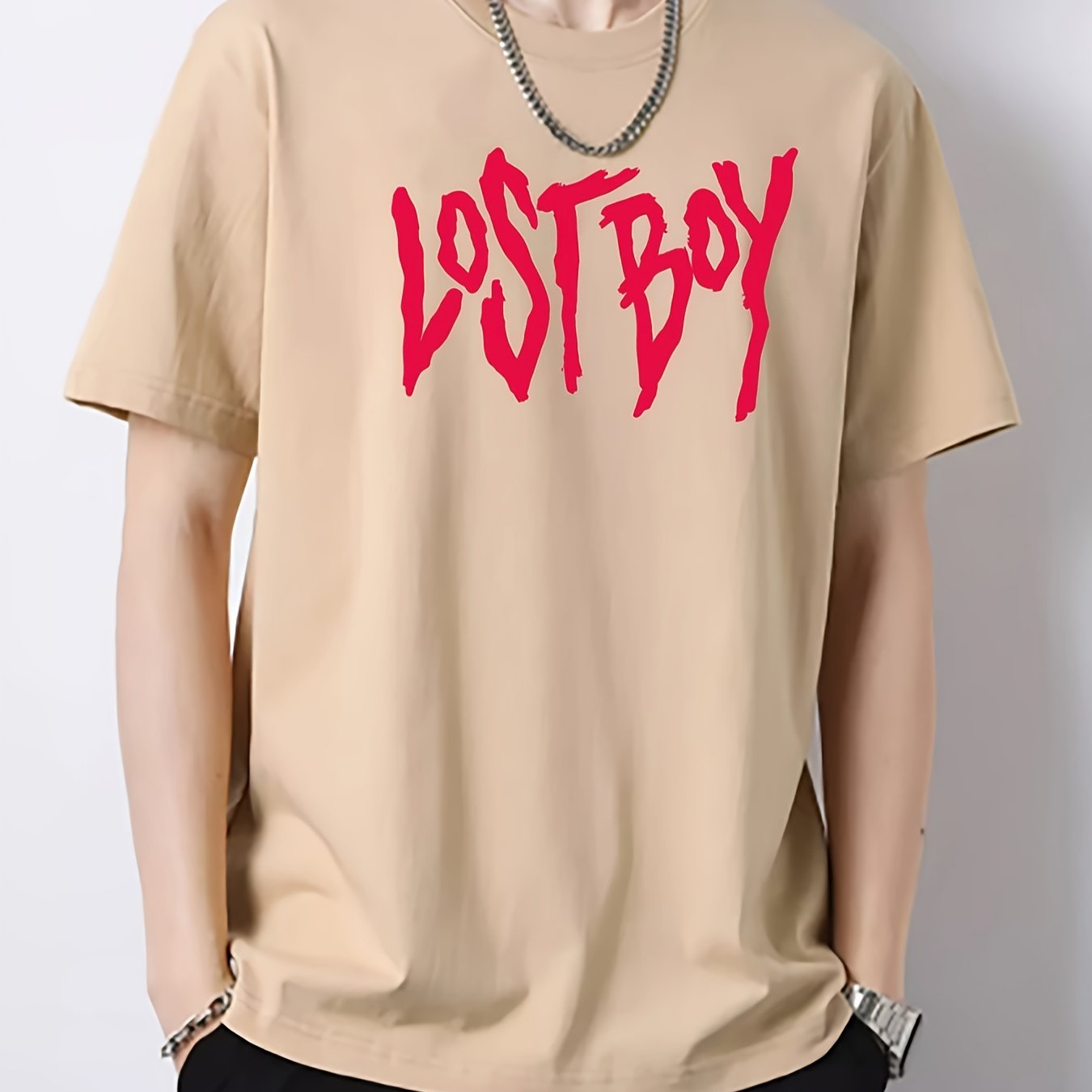 Men's Lost Boy Print Slim Fit T shirt for Spring Summer