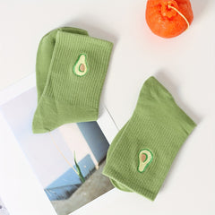 Avocado Embroidery Socks Comfy Mid Tube Women's Stockings