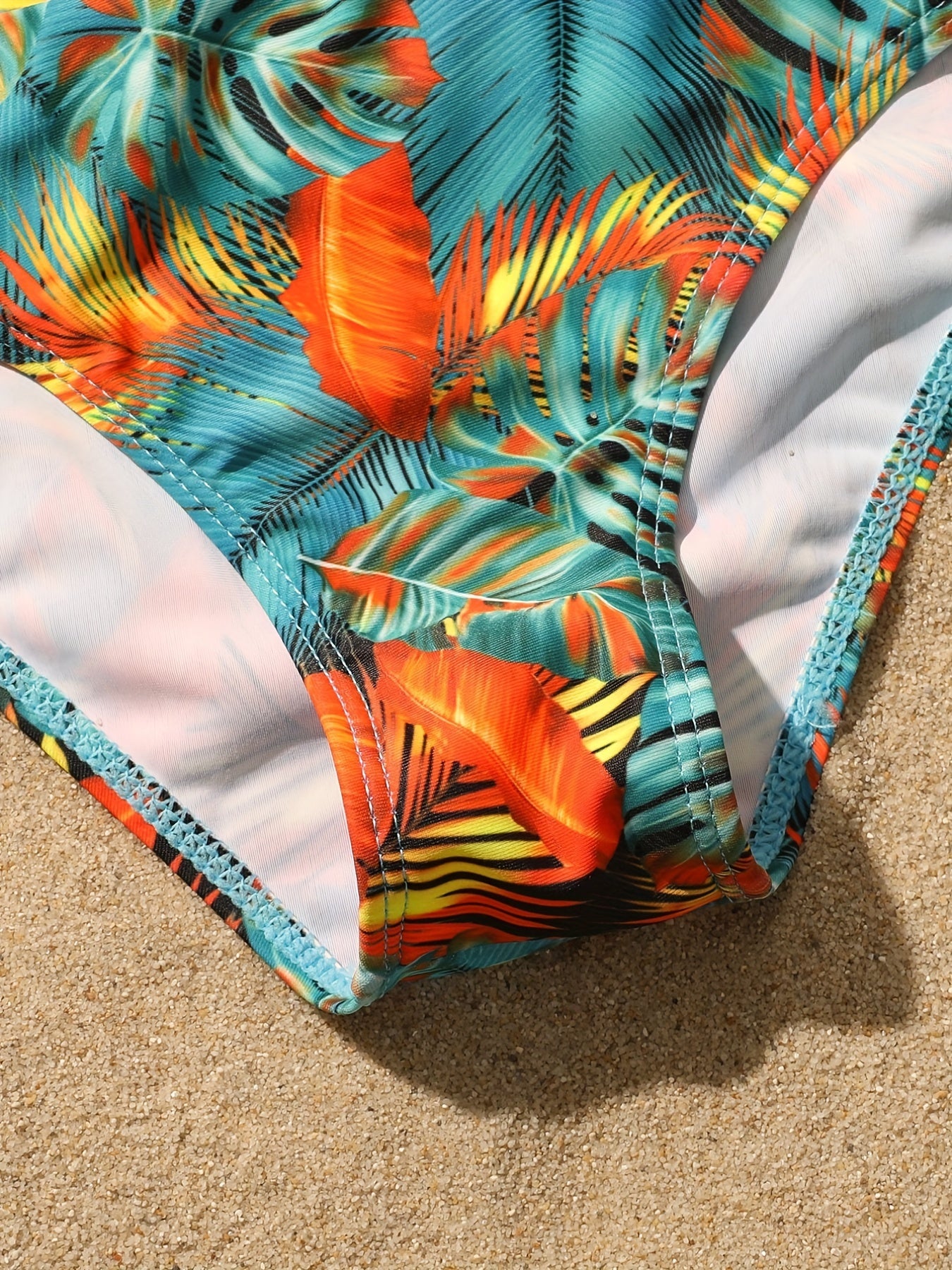 2pcs Girl's Tropical Leaf Cami Top & Shorts Bikini Swimsuit Set
