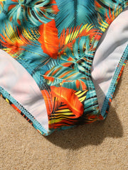 2pcs Girl's Tropical Leaf Cami Top & Shorts Bikini Swimsuit Set