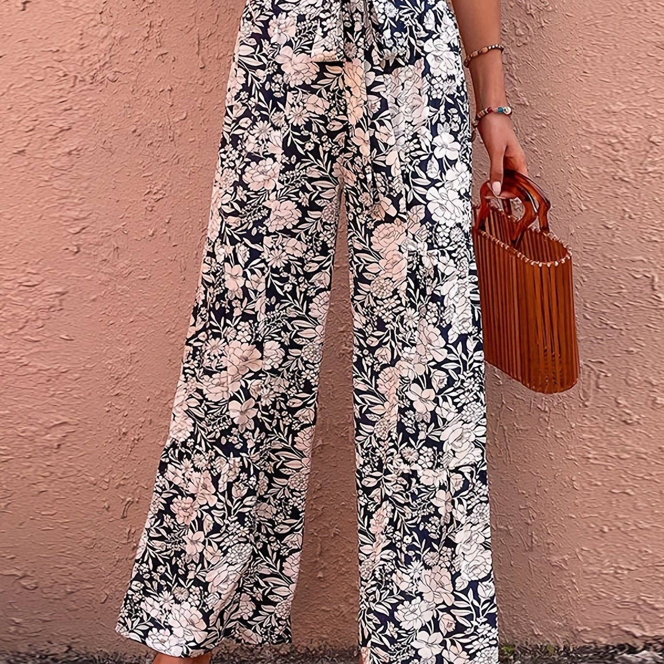 Floral Print High Rise Wide Leg Pants