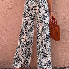 Floral Print High Rise Wide Leg Pants