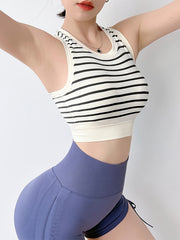 Women's Striped Racer Back Tank Top & Sports Bra Set