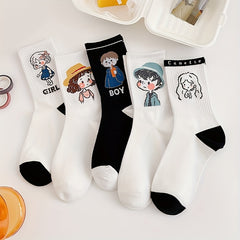 5 Pairs Cartoon Print Socks Comfy Mid Tube Stockings & Hosiery