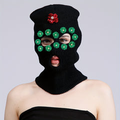 Rhinestone Flower Decor Balaclava Ski Mask Y2K Windproof Cycling Face Covering