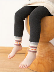 Girls Fleece Warm Leggings Stripes Heart Print Footless Tights Pants
