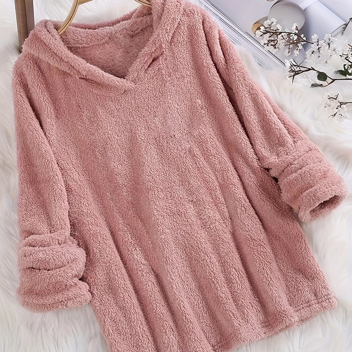 Fleece Solid Hoodie Long Sleeve Sweatshirt