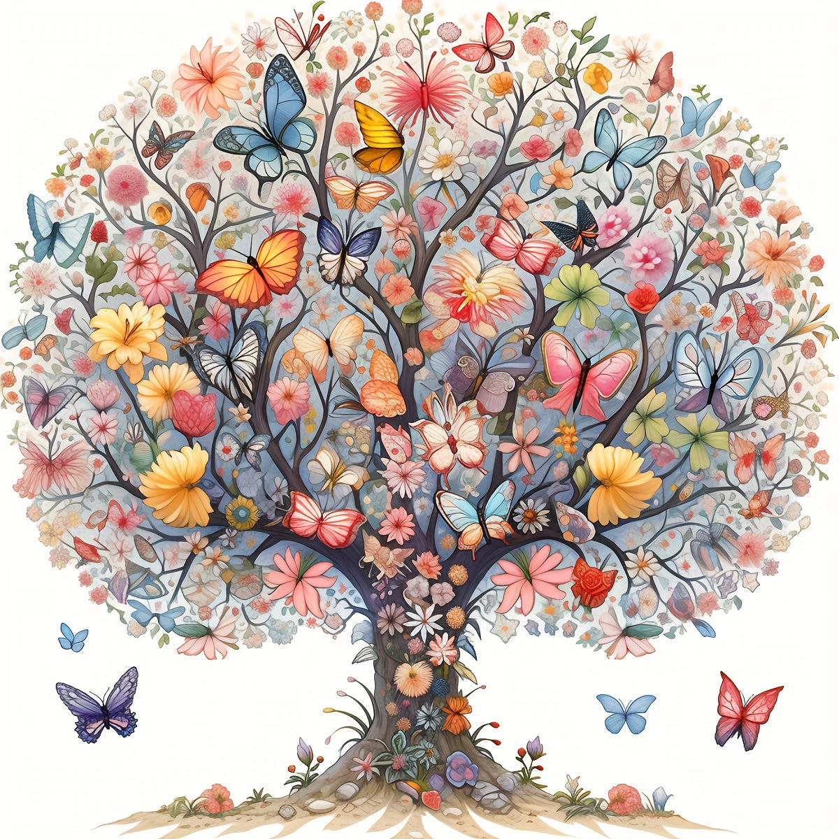 5D Diamond Painting Kit Life Tree & Butterflies Art Full Rhinestones