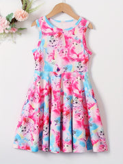Girls Sleeveless Butterfly Graphic A Line Dress