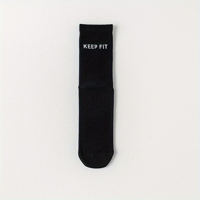 Athletic Non-Slip Yoga Socks - Letter Graphic Sporty Mid-Tube Socks