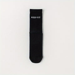 Athletic Non-Slip Yoga Socks - Letter Graphic Sporty Mid-Tube Socks