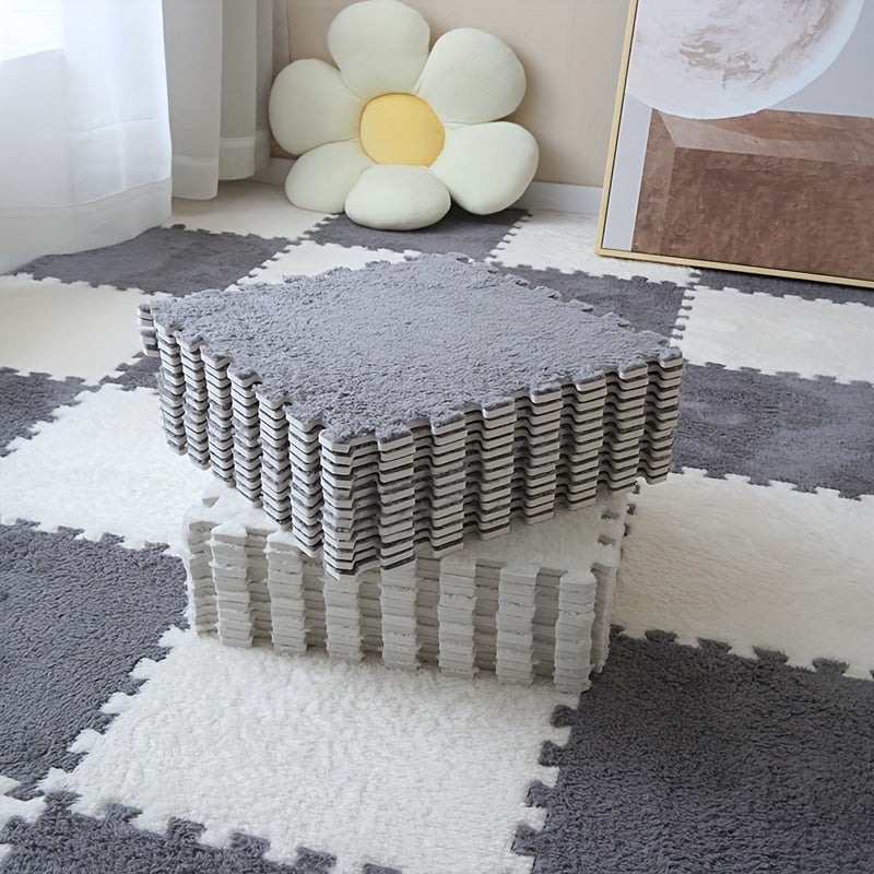 12pcs Plush Puzzle Foam Floor Mat Interlocking Carpet Rug