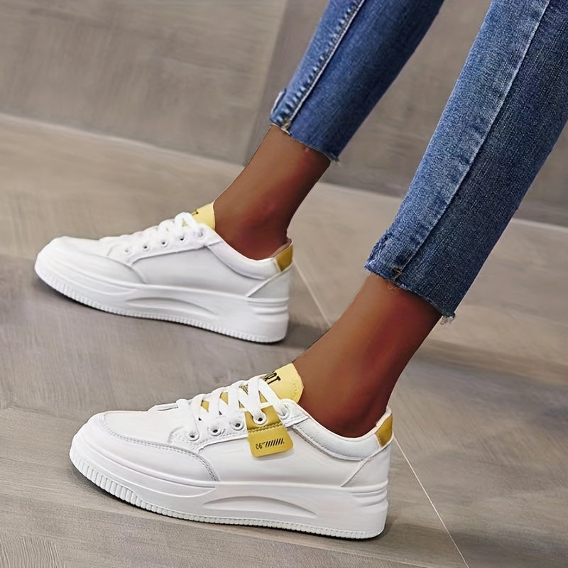 Women's Low Top Faux Leather Skate Shoes Thick Bottom Sneakers