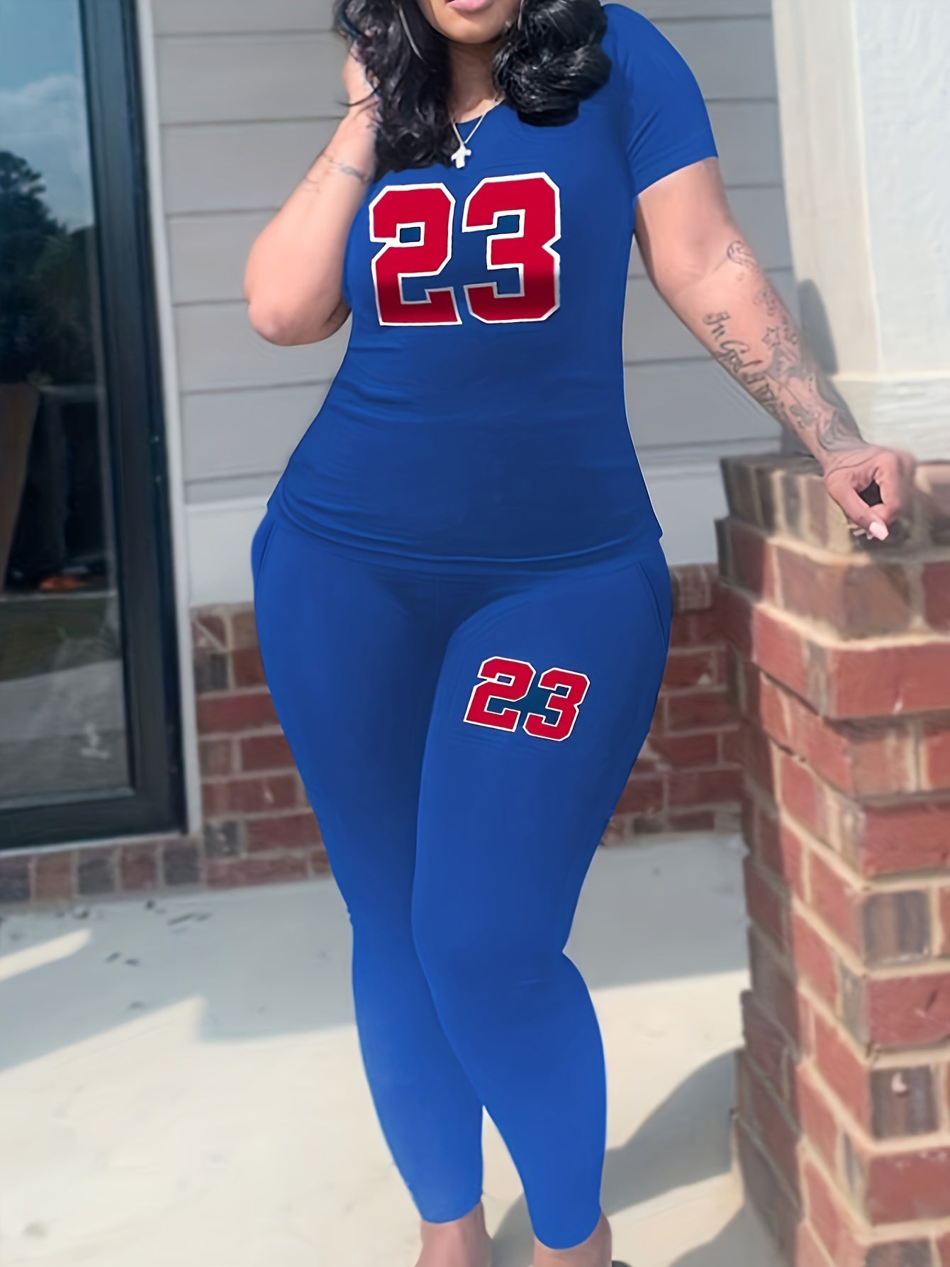 Women's Plus Number Print Tee & Pants Set