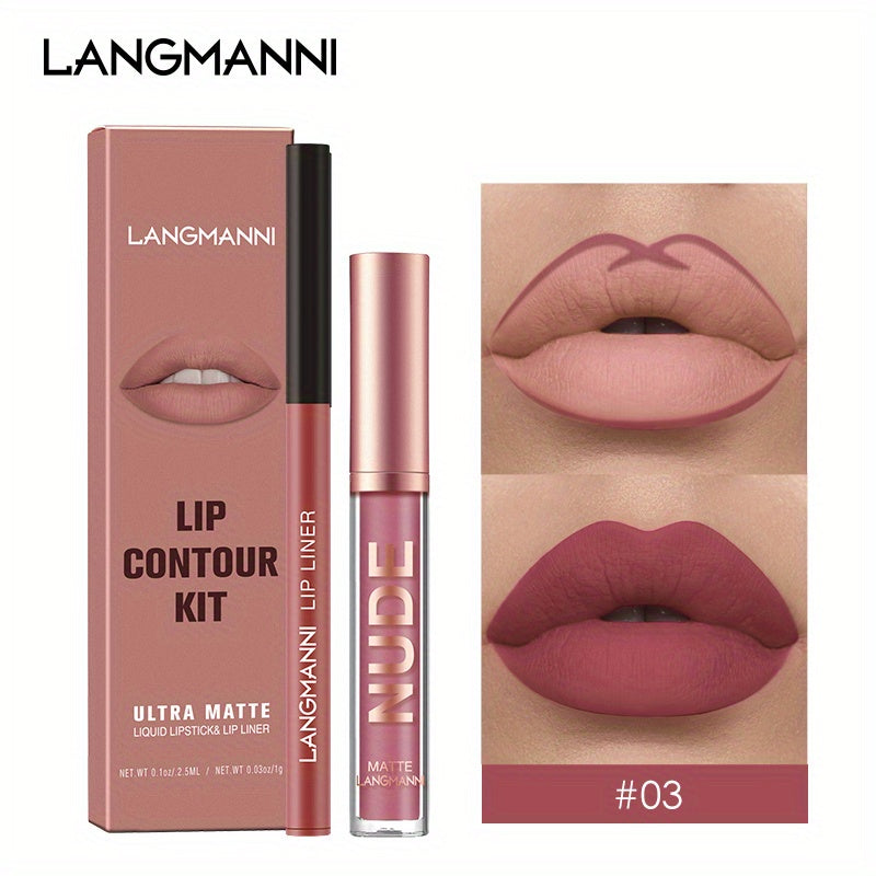 LANGMANNI Lipgloss Lipliner Set Long Lasting Waterproof Liquid Lipstick