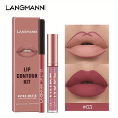 LANGMANNI Lipgloss Lipliner Set Long Lasting Waterproof Liquid Lipstick