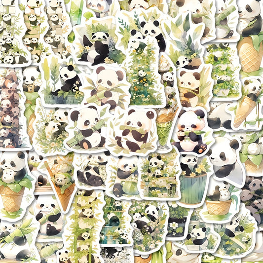 64pcs Cartoon Panda Stickers Pack For Kids Laptop Bike Decoration