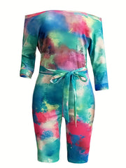 Women's Plus Tie Dye Off Shoulder Jumpsuit