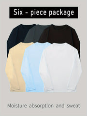 6 Pcs Men's Long Sleeve Comfy T-shirt Casual Tee Men's Summer Clothes